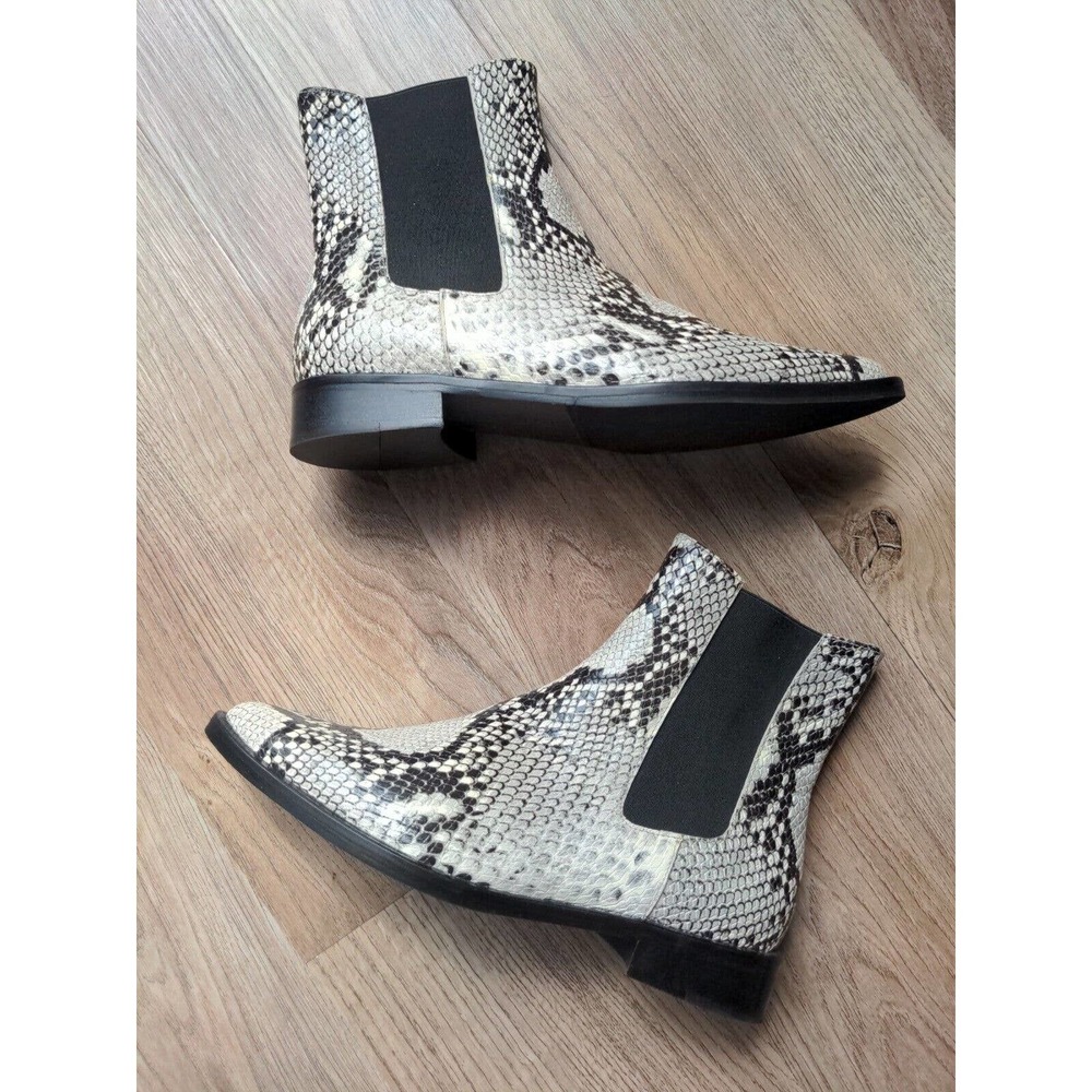Freda Salvador Sleek Joan Chelsea Ankle Boots Snake Python Ivory Black